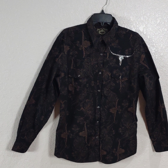 COWGIRL HARDWARE,Black and Brown Western Shirt, Size XL - Picture 7 of 17